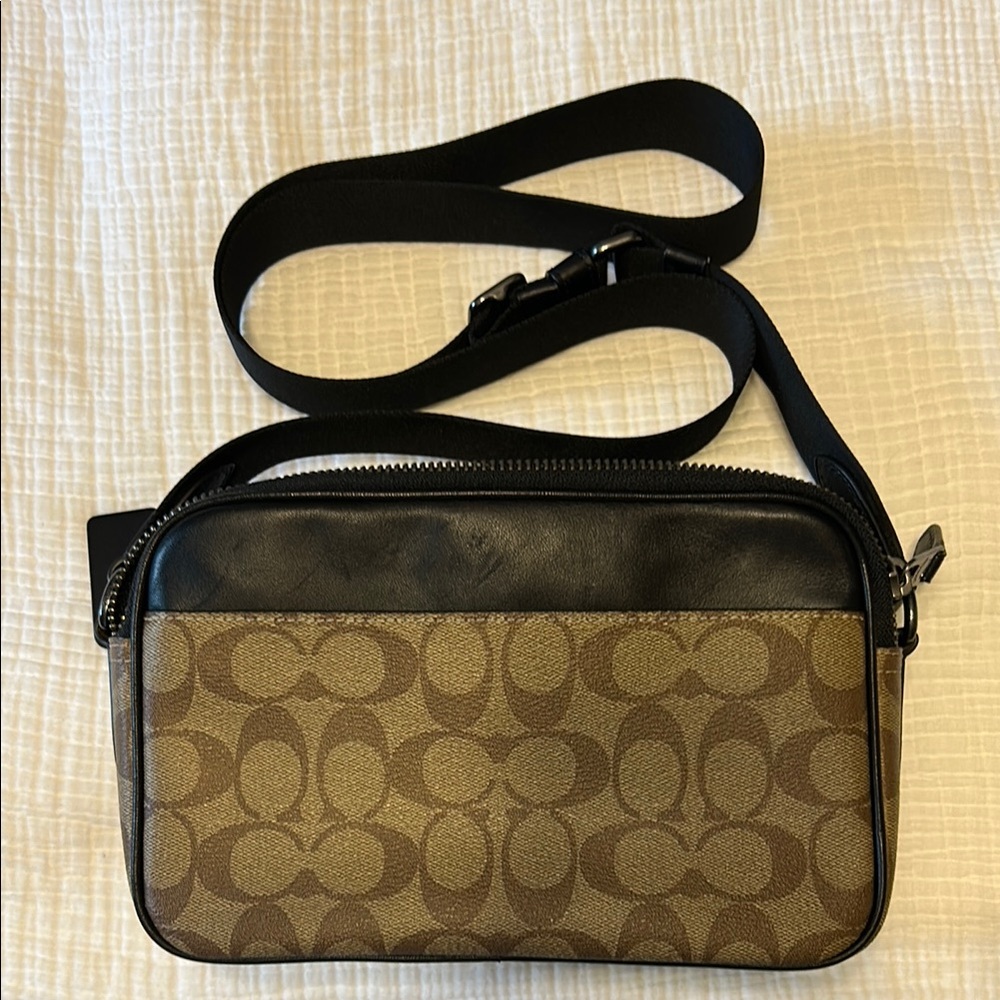 Coach Tan and Black Signature Crossbody Bag